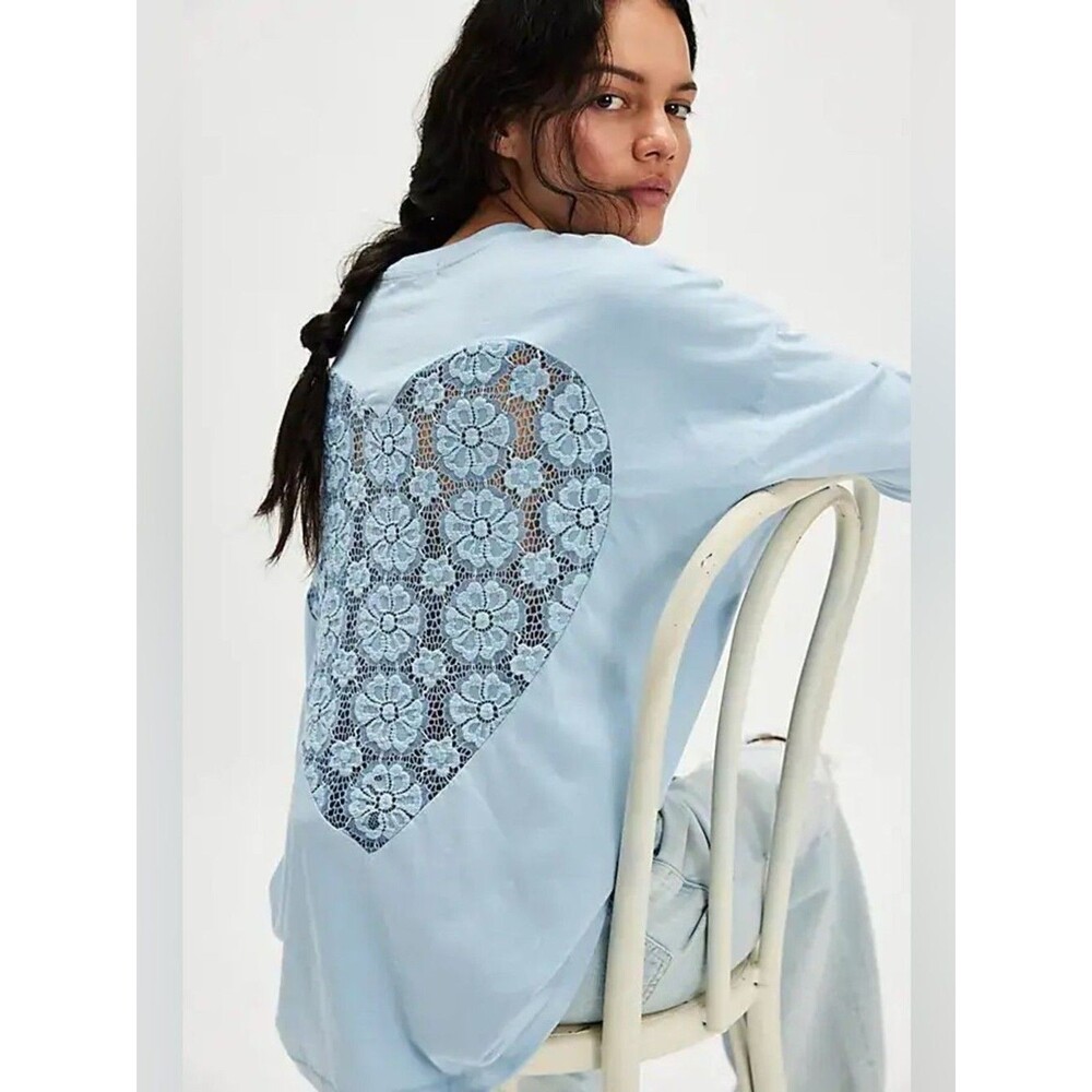 Free People X Daydreamer Lace Heart Long Sleeve Tee ONE SIZE NWT